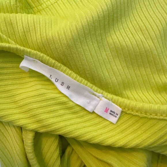 Lime Green LUSH Womens Wrap Tie Top Ribbed Short Sleeve M - Picture 4 of 6